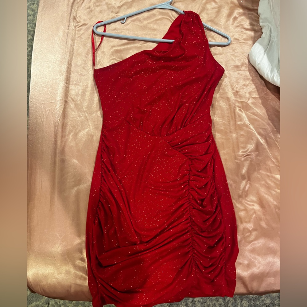 Red Cefian one shoulder dress